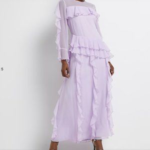 RIVER ISLAND PURPLE RUFFLED SHIFT MAXI DRESS